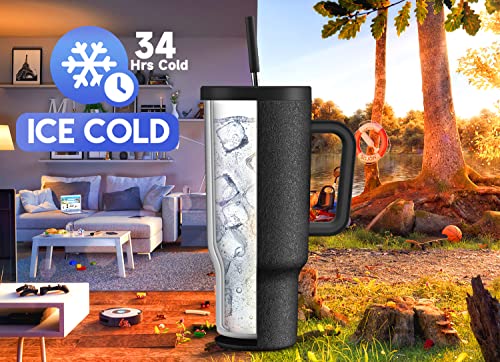 Meoky Night 40oz Insulated Stainless Steel Travel Tumbler with Handle, Leak-Proof Lid & Straw