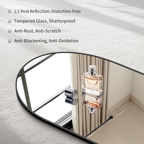 30x36 Inch Black Arched Wall Mirror - Bathroom & Living Room Decor with Anti-Rust Frame