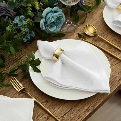 Newbridge Barcelona Damask White Tablecloth 60 x 84 Inch Rectangular - No Iron, Soil Resistant