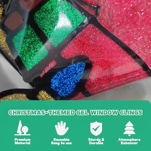 Christmas Window Clings, 15"X9" Reusable Static Cling Gel Window Stickers Holiday D?cor,Christmas Window Stickers Includes Santa Claus Snowman Xmas Tree,Removable Window Sticker, 6 pcs