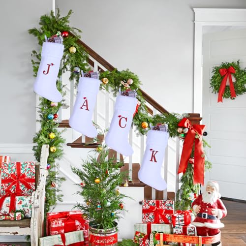 Sailup 20 Inch Monogram Christmas Stocking with Letter O - White Velvet & Plush Cuff