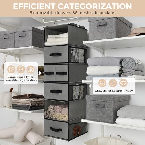 Hanging Closet Organizer with 6 Shelves & 5 Drawers - Gray, 6-Tier Inseparable Variation
