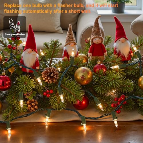 50-Count White Christmas Lights with Green Wire, 13FT Incandescent Bulbs Mini String Lights Connectable for Indoor, Christmas Tree, Outdoor, Classroom, Party, Garland, Xmas