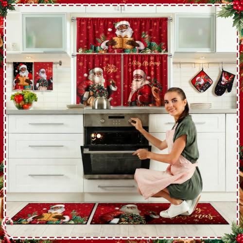 Black Santa Christmas Kitchen Decor Set - 13 pcs with Red & Black Variation