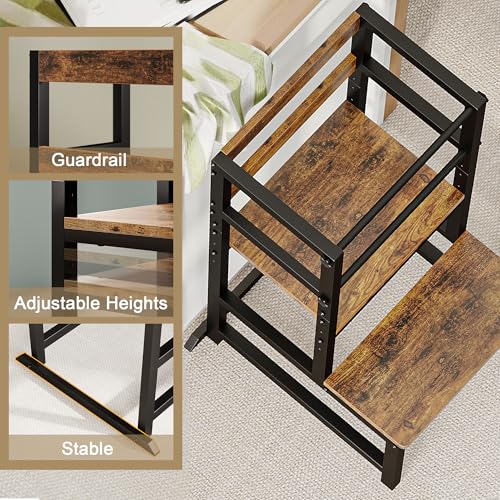 INNOD Wooden Toddler Step Stool with Safety Rail - Adjustable Kitchen & Learning Tower