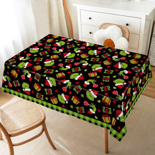 Hafangry Merry Christmas Tablecloth 60×84in Buffalo Plaid Green Elf, Rectangular Xmas Decor
