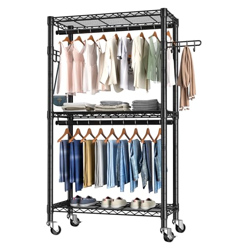 Golpart Black Heavy Duty Rolling Clothes Rack with Wheels, 15.75"D x 23.5"W x 72.45"H