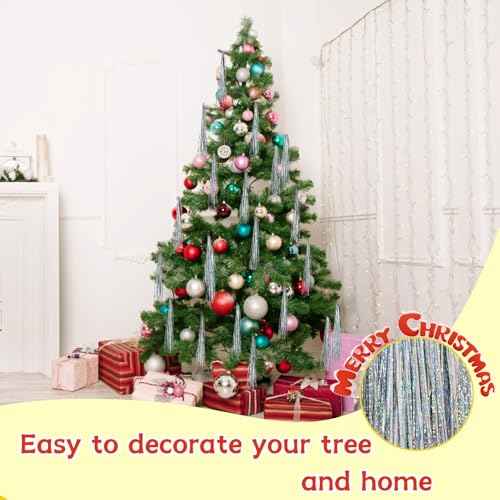 2500 Strands Christmas Tinsel Icicles Silver Iridescent Tinsel Foil Fringe Icicles Christmas Tree Tinsel Decoration for Christmas Birthday Wedding Party Hanging Decoration