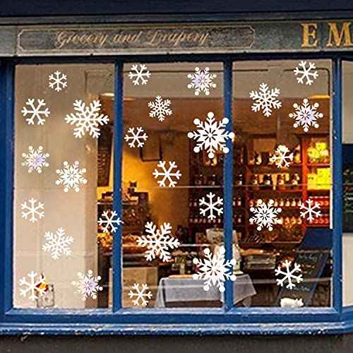 pinkblume 72pcs Iridescent White 3D Snowflake Wall Stickers Holographic Snowflakes Wall Decals for Winter Wonderland Christmas Frozen Nursery Xmas Showcase Window Wall Art Decor