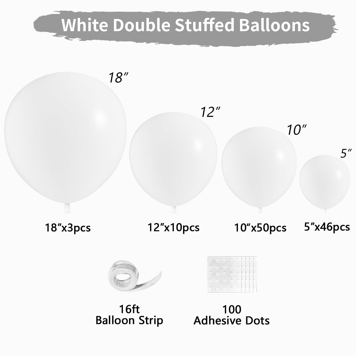 JZCZOEB White Double Stuffed Balloons Different Size 115Pcs 5/10/12/18" White Balloon Arch Garland kit for Birthday Baby Shower Bridal Shower Gender Reveal Wedding Theme Party