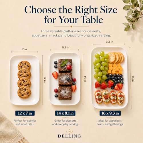 White Porcelain Serving Platter Set of 3 - 12/14/16 Inch Rectangular Trays for Entertaining