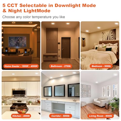 6 Pack ZYC Recessed LED Ceiling Lights 6 Inch Dimmable Night Light 5 CCT