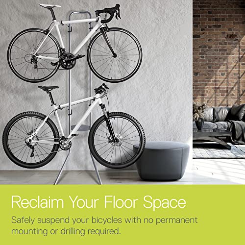 Adjustable Vertical Bike Storage Rack for Road MTB Hybrid Bicycles - Silver Variation
