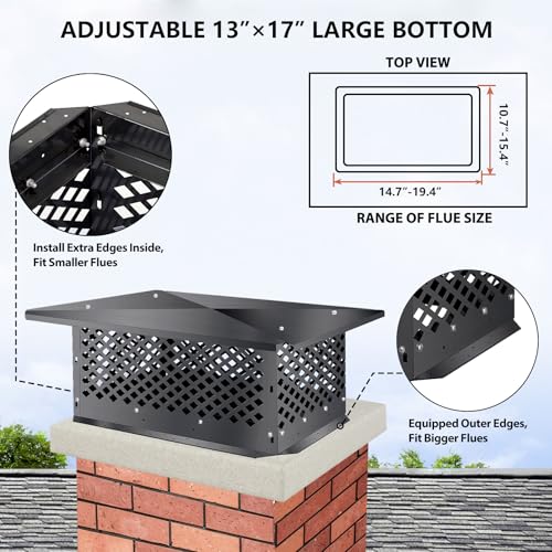 13x17 Inch Black Alloy Steel Chimney Cap - Rust-Resistant Outdoor Cover