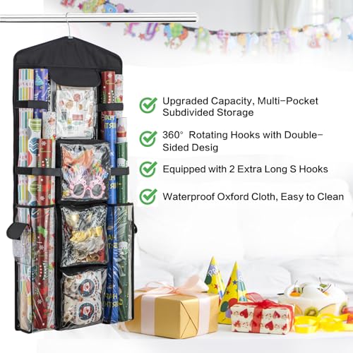 EOLIMEX Double-Sided Christmas Wrapping Paper Organizer – Black, Over-The-Door