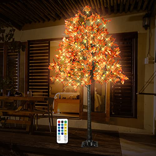 TiYiViRi 6FT 130 LED Lighted Maple Tree - Fall Autumn Decor with Remote & 8 Modes, Outdoor Indoor Halloween Thanksgiving