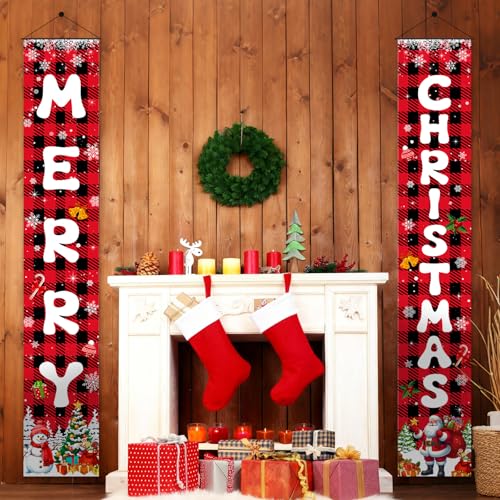 Christmas Hanging Banner Set - Porch & Wall Decor with Christmas Tree & Snowflake Patterns