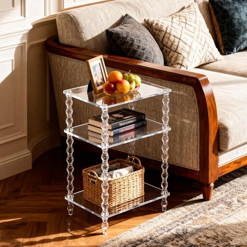 Acrylic Side Table with Beaded Legs - Clear Modern End Table 11.8'' Variation