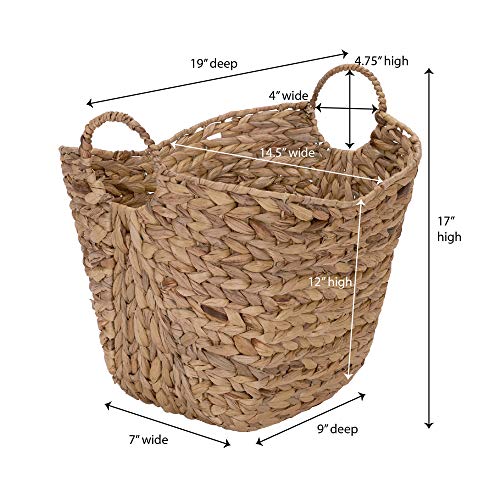 Natural Water Hyacinth Wicker Basket with Handles - Tall Storage Bin
