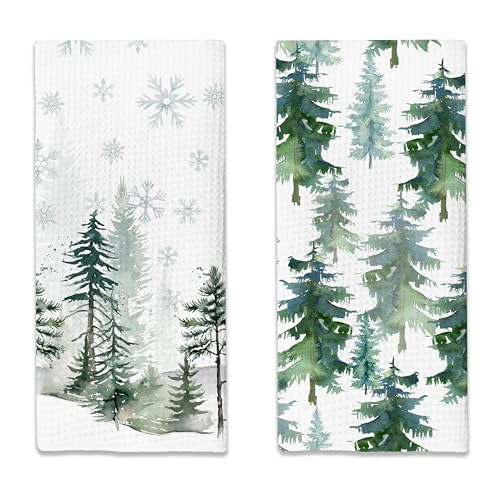 KGHYT Green Tree Snow Christmas Kitchen Towels Set of 2 16x24 Inches