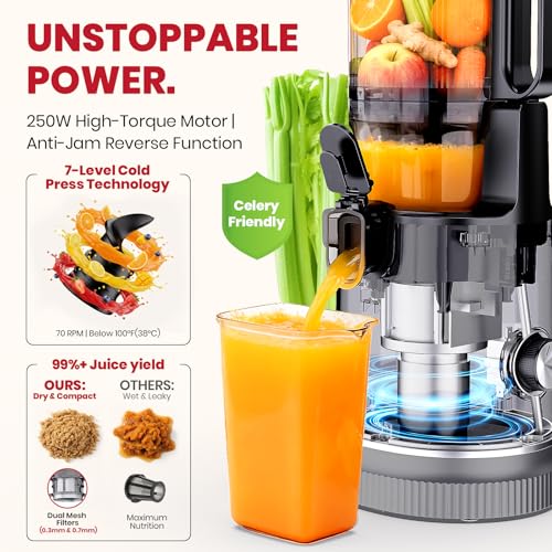 Laudlife 5.9-inch Wide Feed Chute Cold Press Juicer with 100oz Hopper, Easy Clean, BPA-Free