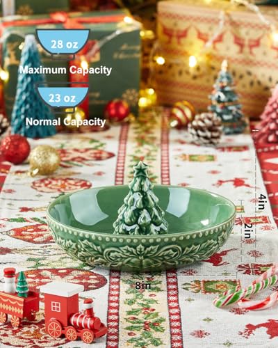 Metahom 8-Inch Christmas Tree Candy Dish – Ceramic Green Serving Bowl, Shallow 8"