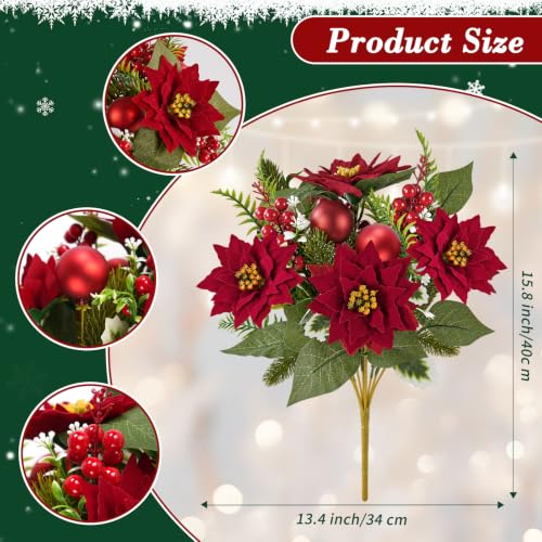 MELAJIA Red Artificial Christmas Poinsettia Bouquet, 2 Pack Holiday Decor
