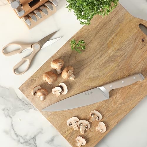 14-Piece Kitchen Knife Set with Block - Forged German Steel, Taupe Variation