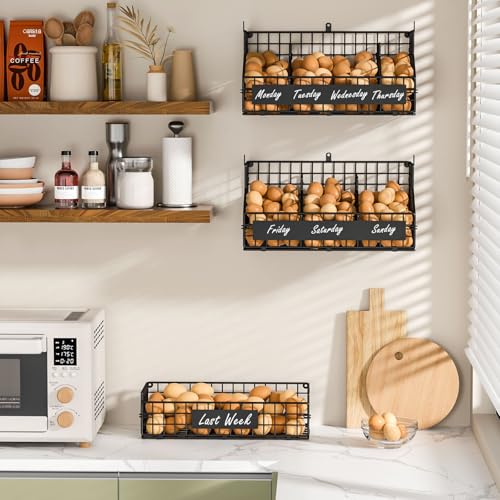 Black 3-Tier Egg Holder with 5 Adjustable Dividers & DIY Nameplate - Large Countertop Organizer