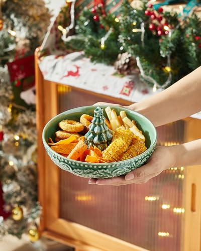 Metahom 8-Inch Christmas Tree Candy Dish – Ceramic Green Serving Bowl, Shallow 8"