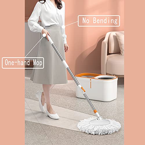 White & Orange 61-Inch Spin Mop and Bucket Set with 5 Refills, Wringer System