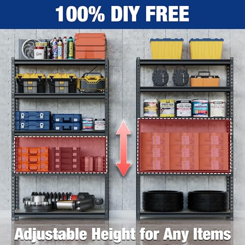 Heavy Duty 5-Tier Garage Storage Shelf - 72 Inch Black Adjustable Shelving Unit with 2180LBS Capacity
