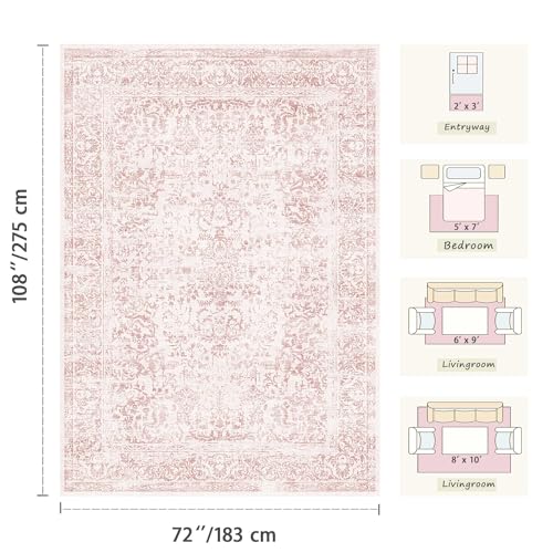 Pink Washable Area Rug 6x9 for Girls Bedroom & Living Room - Light Pink