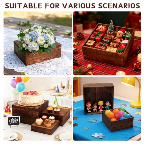 Brown 6 Pack Buffet Risers and Stands with Mini Signs - Rustic Food Display Set