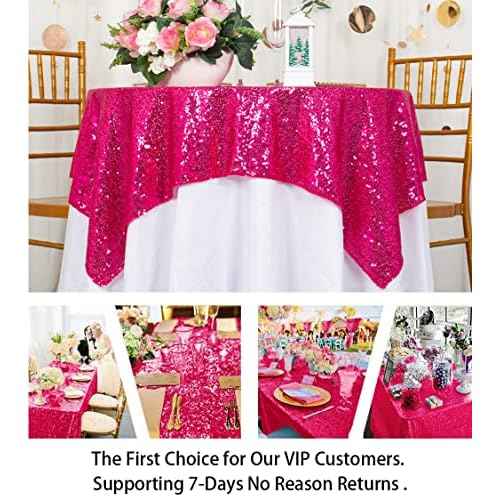 ShinyBeauty Sequin Table Overlay Hot Pink 36''x36'' Small Sequin Tablecloth Square Sequin Table Cloth/Linen for Wedding/Party/Event/Decoration 36inx36in Fuchsia Birthday Tablecloth
