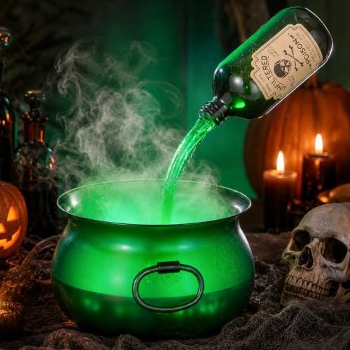 Large Translucent Cauldron with Floating Potion Bottles Halloween Decor