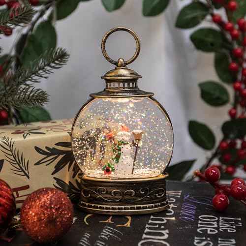 Christmas Snow Globe, Lighted Lantern, 5.6" Mini Glitter Lanterns Decorations, Water Snow Globe for Christmas, Holiday, Party Round