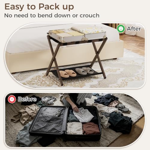 Walnut-Coating Foldable Luggage Rack Set of 2 for Guest Room, Heavy Duty