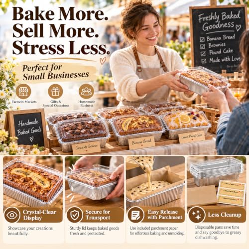 Gyreuni 80 Pack Disposable Aluminum Loaf Pans with Lids 8.3 x 4.1 Inch, High-Temperature Bakeware for Baking & Cooking