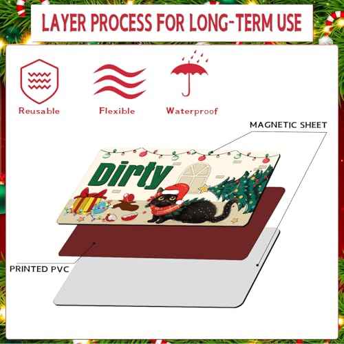 Dishwasher Magnet Clean Dirty Sign - Cosmisun Christmas Black Cat Clean Dirty Magnet for Dishwasher Xmas Cat Holiday Reversible Dish Washer Magnetic Sign Flip Indicator for Kitchen Home Decor