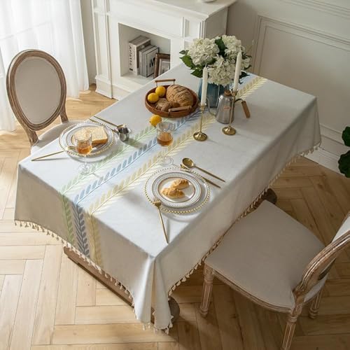 Pahajim Rectangle Tablecloth Cotton Linen Table Cloth with Embroidery