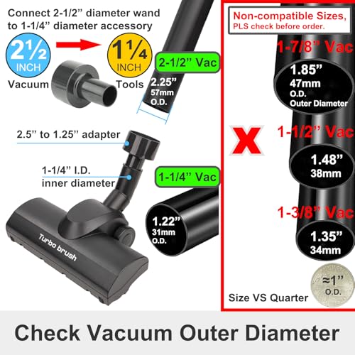 Turbo Brush Head for Shop Vac 1.25" & 2.5" Hose Adapter Pet Hair Removal Accessory