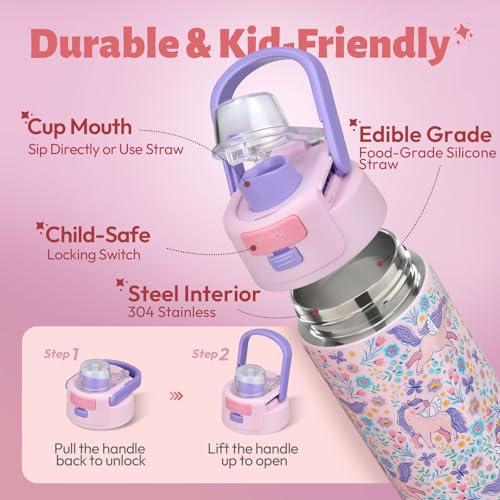Itslife Pink Kids Bento Lunch Box Set with Insulated Thermos & Water Bottle