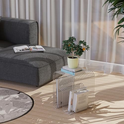 Silver N-Shape Retro Side Table - Modern Metal End Table for Living Room & Bedroom