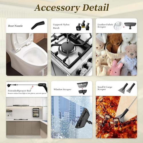 Yellow Handheld Steam Cleaner 2500W with 3-Level Adjustable Handle & 16 Accessories