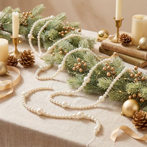 Kenning 3 Pcs Pearl Garland Christmas Decorations 27ft with Mixed Beads