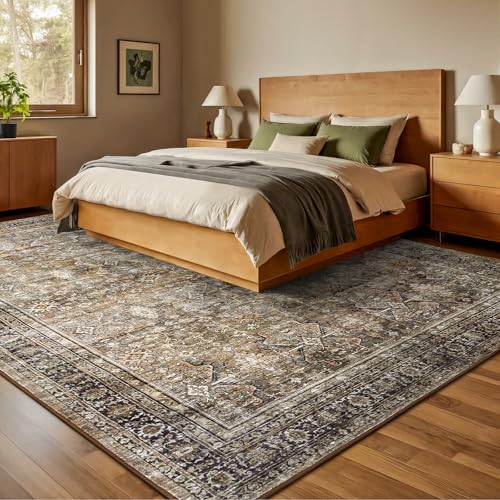 Dark Brown 8x10 Non-Slip Washable Area Rug for Living Room