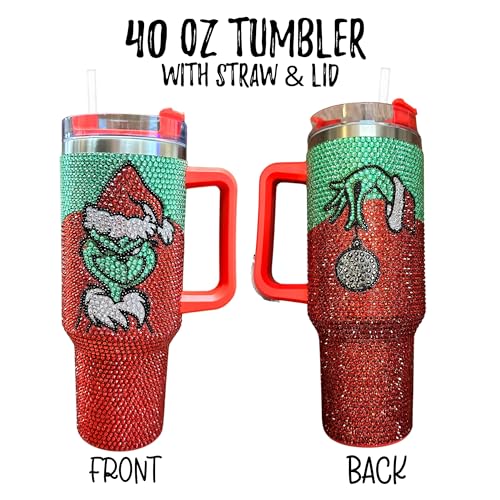 Lashicorn Rhinestone 40oz Christmas Tumbler with Handle & Straw - Holiday Bling Cup