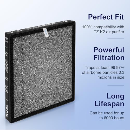 ToLife TZ-K2 Air Purifier Replacement Filter 3-in-1 Activated Carbon 2 Pack - Fits TZ-K2