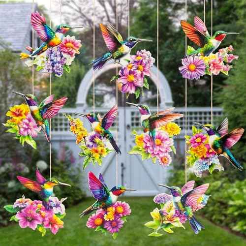 Hummingbird Christmas Ornament Wooden Bird Hanging Decoration Pendant with Hemp Rope for Christmas Tree Decoration Home Party Wall Decor (20PCS)